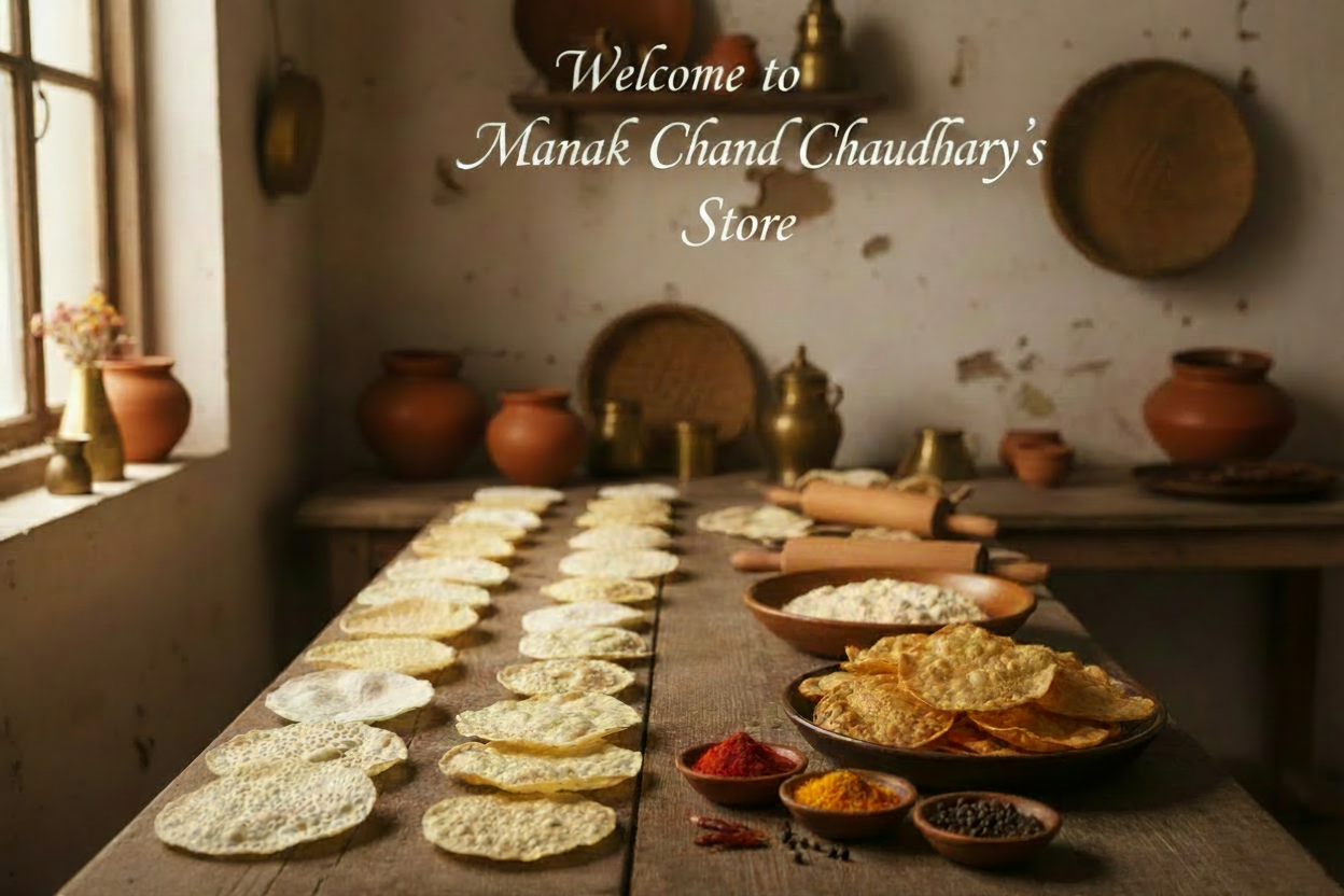 Display of flatbreads and spices on a wooden table with rustic decor.